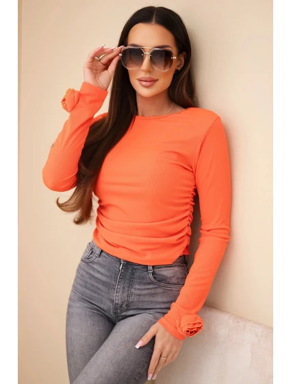 Dámská pruhovaná blůza se model 22103437 na boku tmavě oranžová - K-Fashion