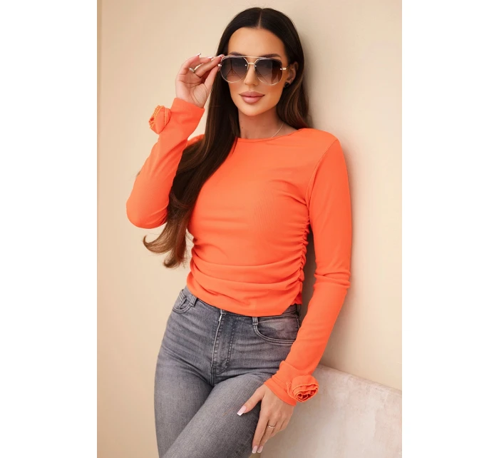 Dámska pruhovaná blúzka so záhybmi na boku tmavo oranžová