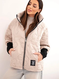 Dámská jarní prošívaná bunda se  a zipem tmavě béžová model 22040186 - K-Fashion