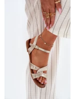 Ploché Lesklé Sandály Dámské model 21696807 Zlaté - S.Barski Ploché Lesklé Sandály Dámské model 21696807 Zlaté - S.Barski