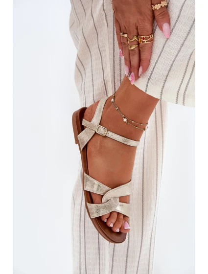 Ploché Lesklé Sandály Dámské model 21696807 Zlaté - S.Barski Ploché Lesklé Sandály Dámské model 21696807 Zlaté - S.Barski