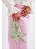 Krajkové dámské sandály na podpatku s mašlí zelené Maribelle