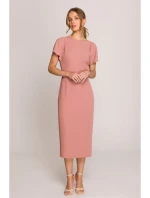 S398 Šaty v tvare ceruzky s bočným rozparkom - ružové