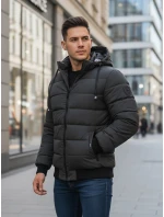 Pánská prošívaná zimní bunda s kapucí tmavě šedá Dstreet model 21993623 - FashionStreet