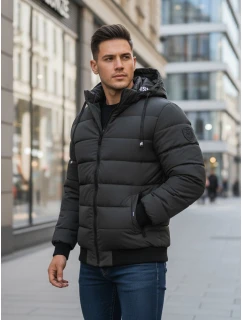 Pánská prošívaná zimní bunda s kapucí tmavě šedá Dstreet model 21993623 - FashionStreet