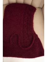 Dámska čiapka s kapucňou, šnurovaním a pleteným vzorom bordová Dámska čiapka s kapucňou, šnurovaním a pleteným vzorom bordová