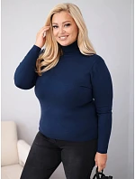 Dámský viskózový svetr Plus Size s rolákem v klasickém střihu modrý