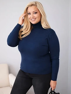 Dámsky viskózový sveter Plus Size s rolákom v klasickom strihu, modrý