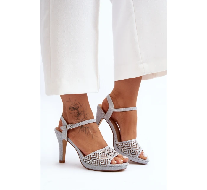 Zdobione Sandały Na Obcasie D&A MR1038-44 Srebrne
