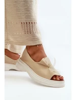 model 21665386 Kožené Dámské Sandály S Mašlí Světle Béžové - Zazoo