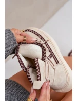 Śniegowce Damskie Z Haftem Na Platformie Jasnobeżowe Naleris