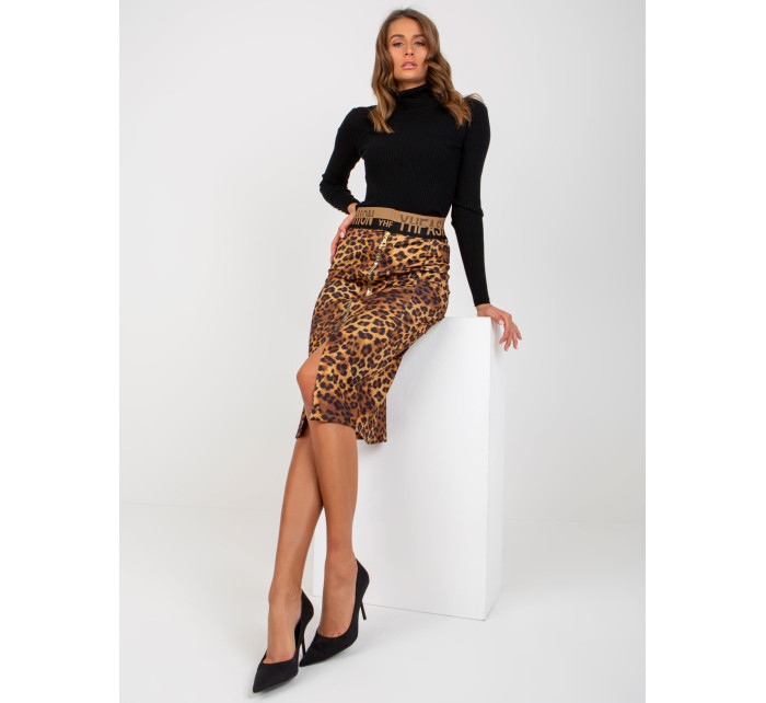 Tmavobéžová a čierna ceruzková sukňa s leopardím vzorom a elastickým pásom