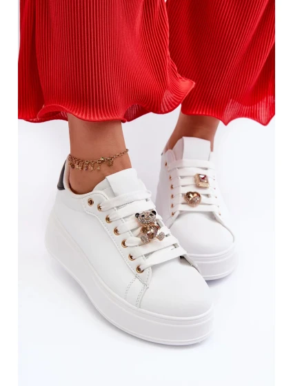 Dámske tenisky na platforme s medvedíkom, biele Moanda Dámske tenisky na platforme s medvedíkom, biele Moanda