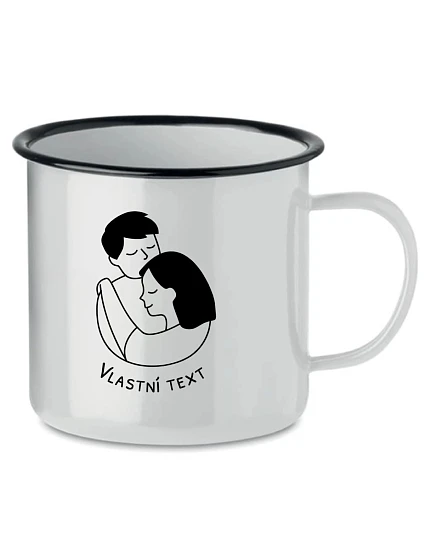 Personalizovaný retro plechový pohár – pár v objatí Personalizovaný retro plechový pohár – pár v objatí