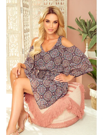 Vzdušné dámské šaty s výstřihem a vzorem model 9120718 - numoco Vzdušné dámské šaty s výstřihem a vzorem model 9120718 - numoco