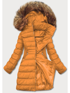 Tmavo žltá dámska zimná bunda s kožušinou (5M753-254)