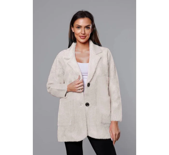 Krátky béžový vlnený prehoz cez oblečenie typu alpaka (7108-1)