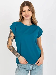 Bavlnené tričko s ohrnutými rukávmi Feel Good marine (4833-25)
