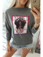 American Girl grafická blúzka grafitová S/M - L/XL