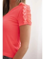 Dámská bavlněná blůza na jedno rameno s volánem růžová neon