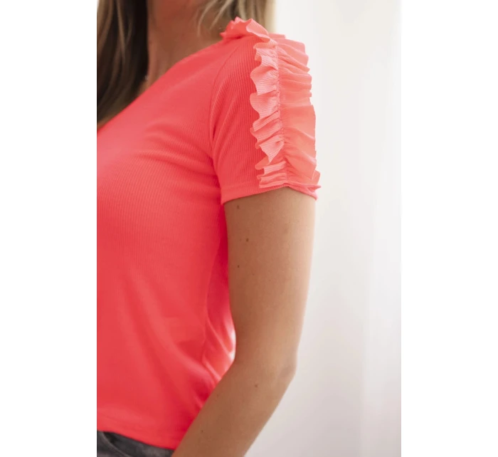 Dámská bavlněná blůza na jedno rameno s volánem růžová neon