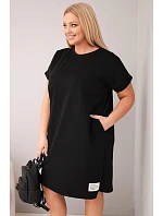 Dámske plus size šaty s krátkymi rukávmi a vreckami čierne