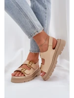 Eko kožené sandály s přezkami béžové model 21684627 - Boto