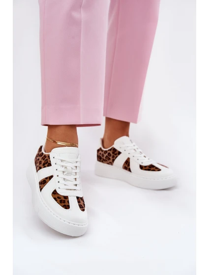 Dámské tenisky s leopardím vzorem na platformě bílé model 21689439 - Boto
