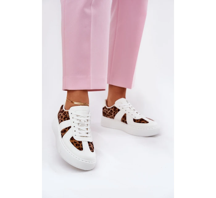Sneakersy Damskie Z Panterką Na Platformie Białe Nativira
