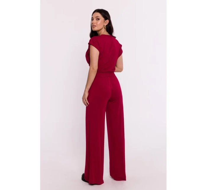 model 19670611 Viskózové kalhoty s elastickým pasem bordó - BeWear model 19670611 Viskózové kalhoty s elastickým pasem bordó - BeWear