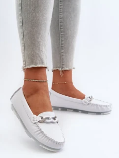 Dámske kožené mokasíny s ozdobou, biele S.Barski