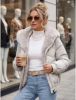 Dámská zimní prošívaná bunda s kožešinou, světle béžová, FashionStreet TY6008