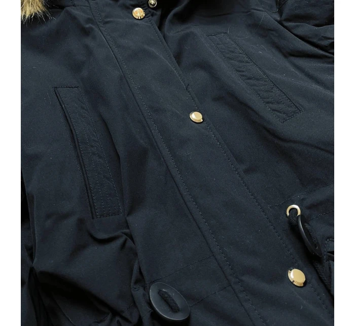 Tmavomodrá a ružová obojstranná dámska zimná bunda s kapucňou (w211) Tmavomodrá a ružová obojstranná dámska zimná bunda s kapucňou (w211)