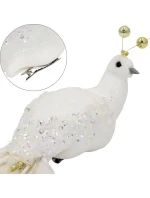 OZDOBNÝ VTÁČIK NA KLIPE 38CM BIELY A ZLATÝ