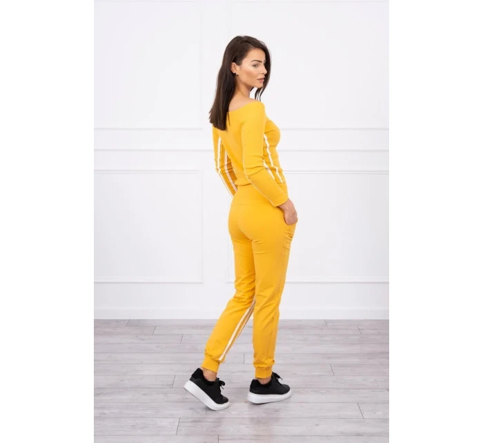 Súprava s dvojitými pruhmi horčica+biela Súprava s dvojitými pruhmi horčica+biela