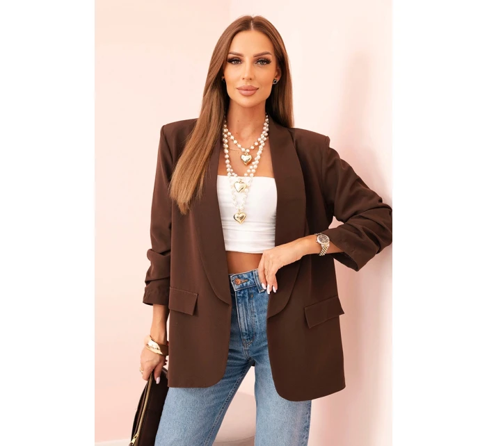 Elegantní sako s klopami hnědé