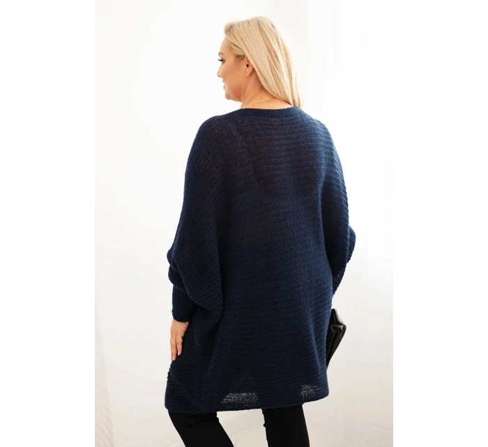 Dámsky sveter s mohérovým pončom Plus Size Blue Dámsky sveter s mohérovým pončom Plus Size Blue