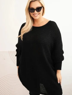 Dámský svetr Plus Size s model 21397623 pončo černý - K-Fashion