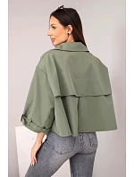 Dámská jarní bavlněná bunda model 22084759 na knoflíky s límcem khaki - K-Fashion