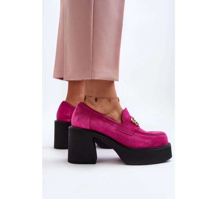 Zazoo 20170 Półbuty Zamszowe Damskie Na Słupku Fuksja