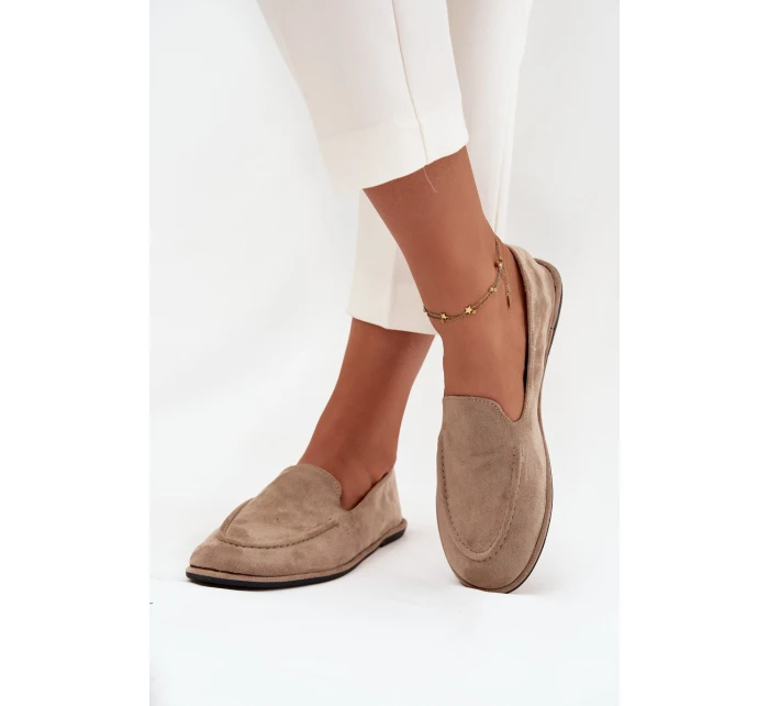 Mokasyny Damskie Z Eko Zamszu Płaskie Beżowe Miryelle