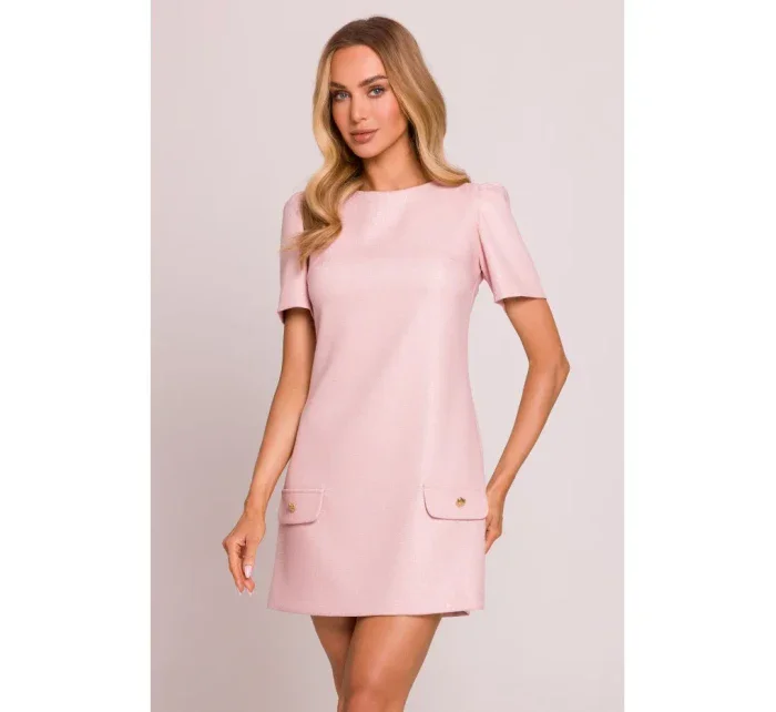 M855 Mini šaty v áčkovej línii - broskyňové