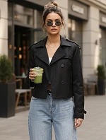Dámsky krátky elegantný kabát klasického strihu čierny FashionStreet NY0770