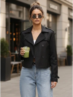 Dámsky krátky elegantný kabát klasického strihu čierny FashionStreet NY0770