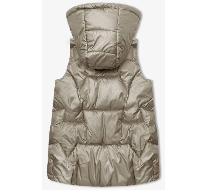 Béžová dámska vesta s kapucňou (B8171-12)