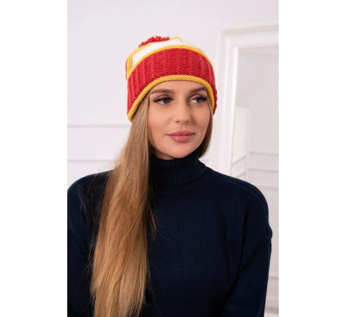 Dámska čiapka Kinga K297 red+mustard+ecru