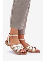 Skórzane Sandały Damskie Na Płaskim Obcasie Zazoo 3688 Złote