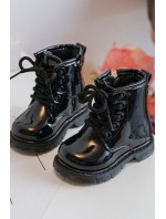 Detské lakované členkové topánky so zipsom, čierne Tibbie