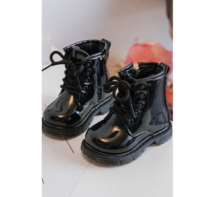 Detské lakované členkové topánky so zipsom, čierne Tibbie