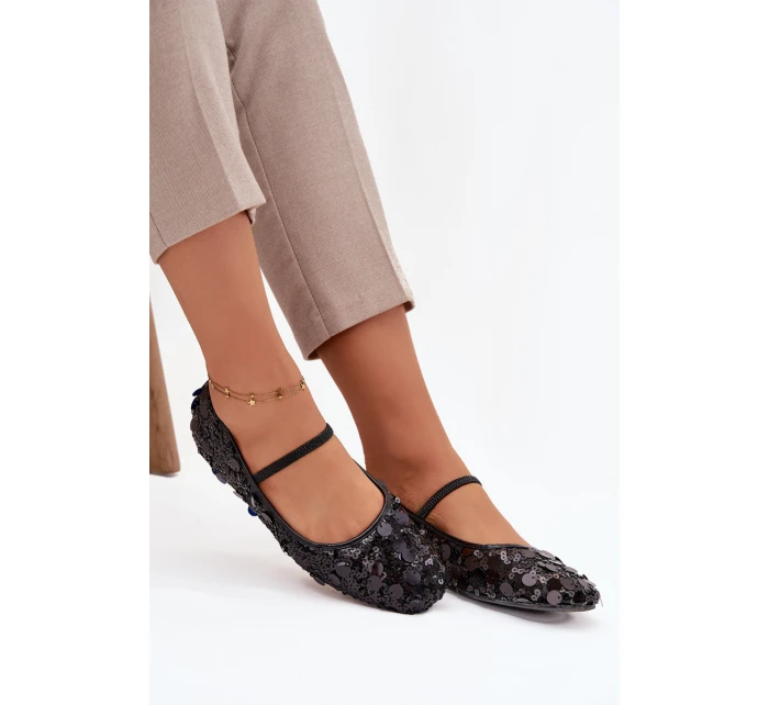 Dámske baleríny Terlina zdobené flitrami - čierne